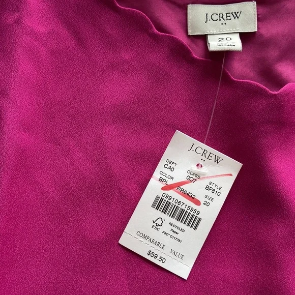 NWT J Crew Fuschia Pink Scalloped Neck Camisole - Picture 3 of 7